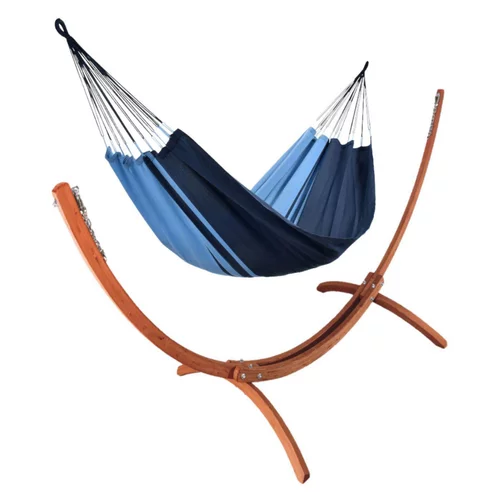 Set support et hamac Weekend coloris bleu Caraïbes en bois et polypropylène certifié FSC® Jobek Hamacs - 350 x 125 x 136,5 cm