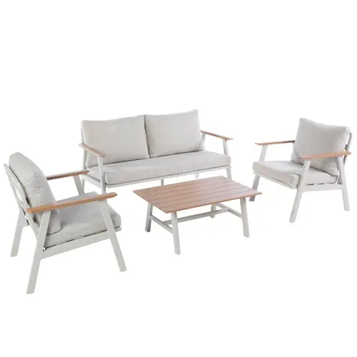 Salon de jardin en aluminium coloris beige Milly - 4 éléments (canapé, table basse et deux fauteuils)
