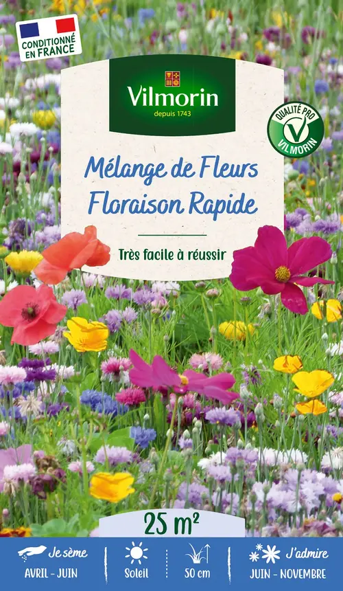 Mélange de fleurs 25 m² floraison rapide coloris multicolore Vilmorin jardin - 10 x 2,7 x 17,2 cm