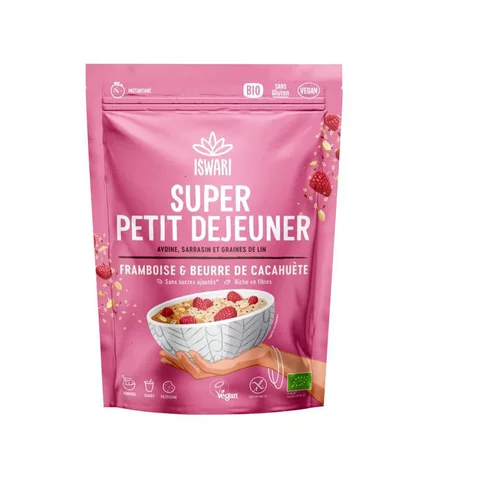 Super petit déejeuner bio framboise, beurre de cacahuète Iswari - 360 g
