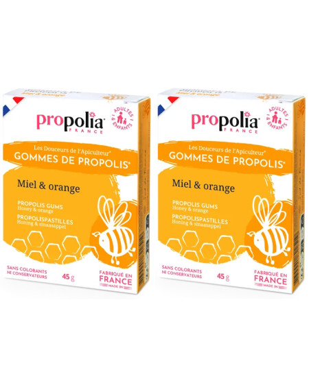 Propolia Gommes de Propolis Miel et Orange Lot de 2 boîtes de 45g
