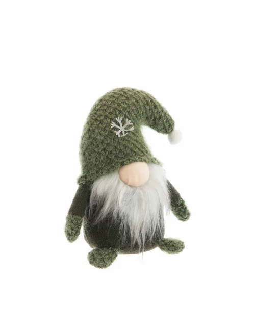 Gnome en tissu avec bonnet crocheté vert à motif flocon - 14 x 10 x 20 cm