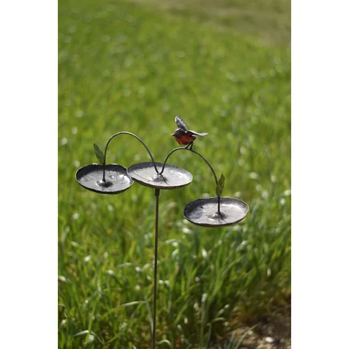Mangeoire triple en métal recyclé avec oiseau Chouette & Co