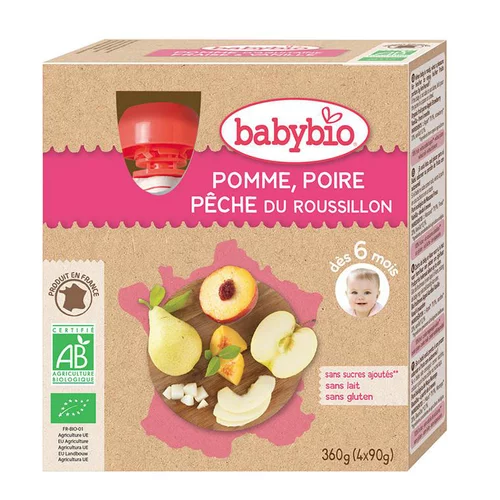 Gourdes Pomme Poire Pêche bio dès 6 mois - 4 x 90 gr
