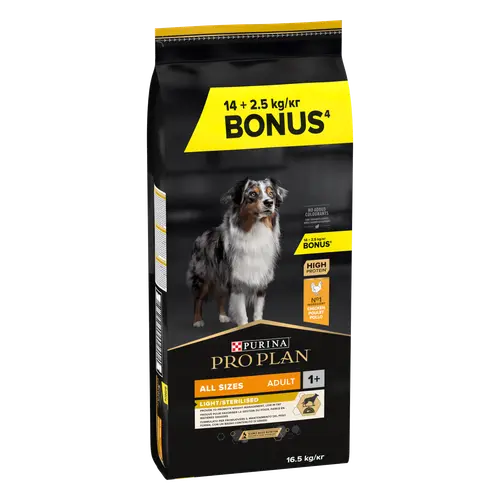 Croquettes light pour chien stérilisé toutes tailles Pro Plan - 14 kg + 2,5 kg