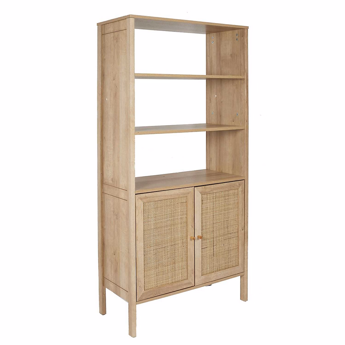 Buffet 2 portes et 3 étagères ouvertes effet cannage en rotin Beige – L. 80 x l. 37 x H. 163 cm, BALI