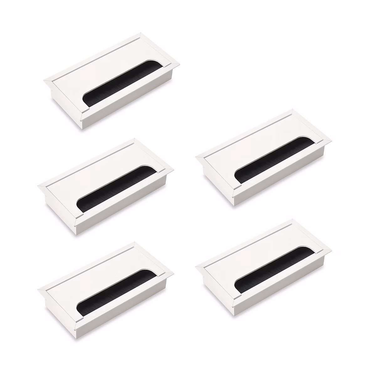 Emuca Lot de 5 Passe-câbles pour tables Quadrum – rectangulaires, 159 × 80mm, à encastrer, Aluminium, Peint en blanc