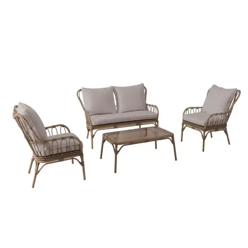 Salon de jardin en aluminium coloris taupe Linho - 4 éléments (canapé, table basse et deux fauteuils)