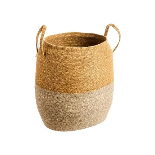 Panière bicolore en osier naturel/terracotta avec anse grand modèle - 37 x 31 x 39 cm