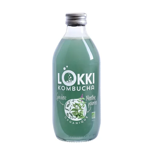 Kombucha spiruline et menthe poivrée en bouteille en verre de 33 cl