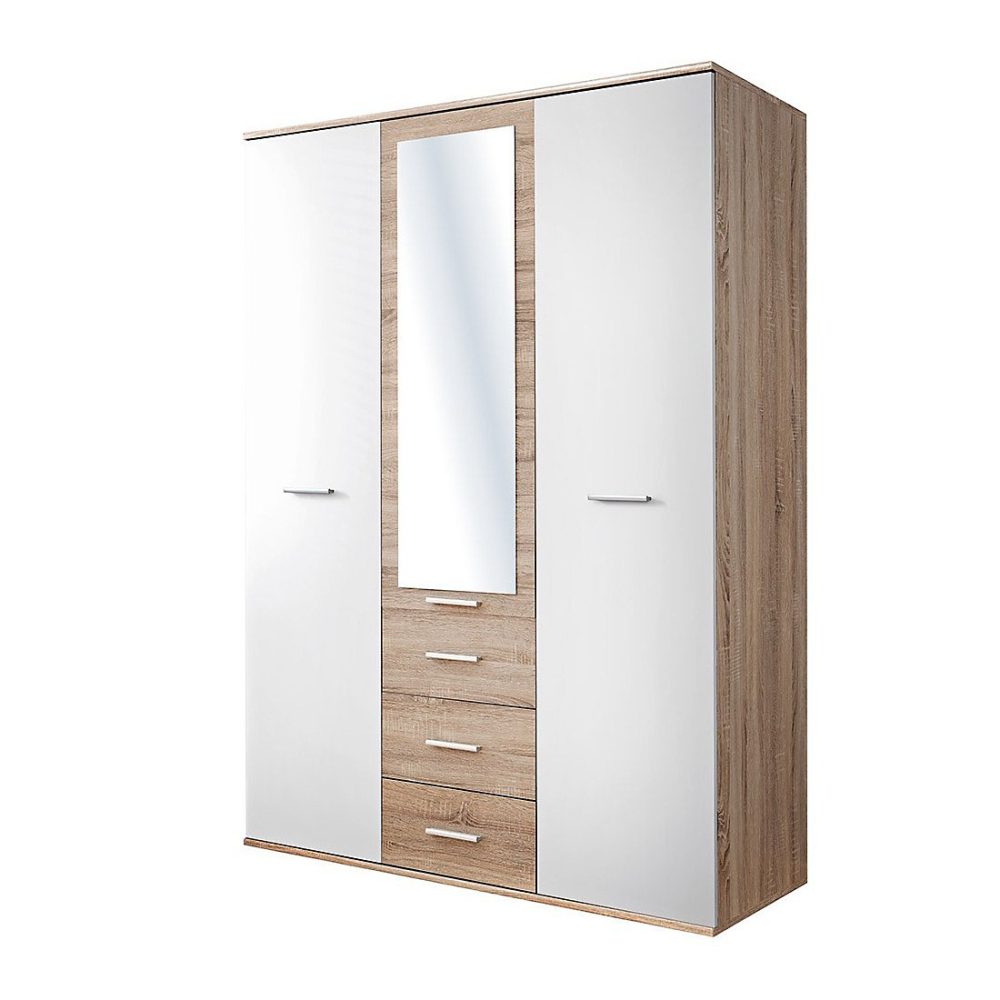 Armoire penderie – Armoire chambre denfant design coloris chene et blanc avec 3 portes battantes et 3 tiroirs collection DENVER.