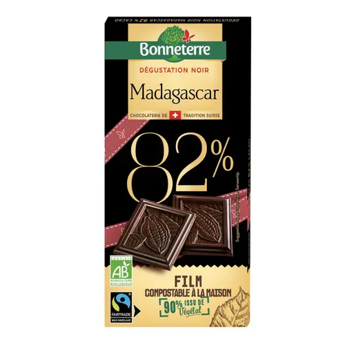 Chocolat noir pure origine madagascar 82% bio Bonneterre - 80 g