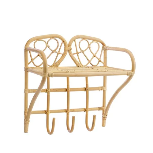 Etagère murale et 3 patères coloris bois en rotin - 50 x 33 x 54 cm