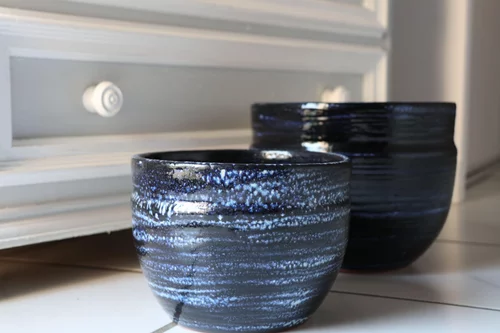 Pot en terre cuite émaillée bleu Nuit étoilée Les Poteries d'Albi Austral - Ø20 x H16 cm