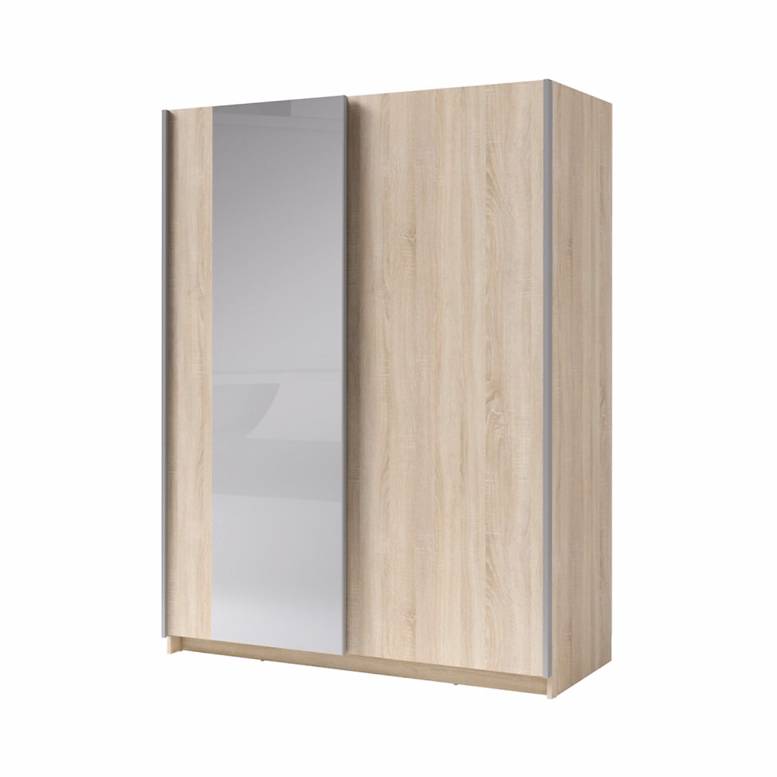 Armoire penderie – Armoire GOZU 151 cm avec 2 portes coulissantes et miroir Chene sonoma