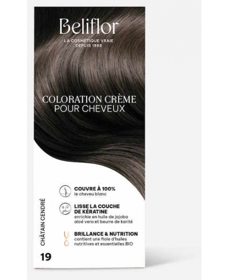 Beliflor Coloration Crème pour Cheveux 19 Châtain Cendré