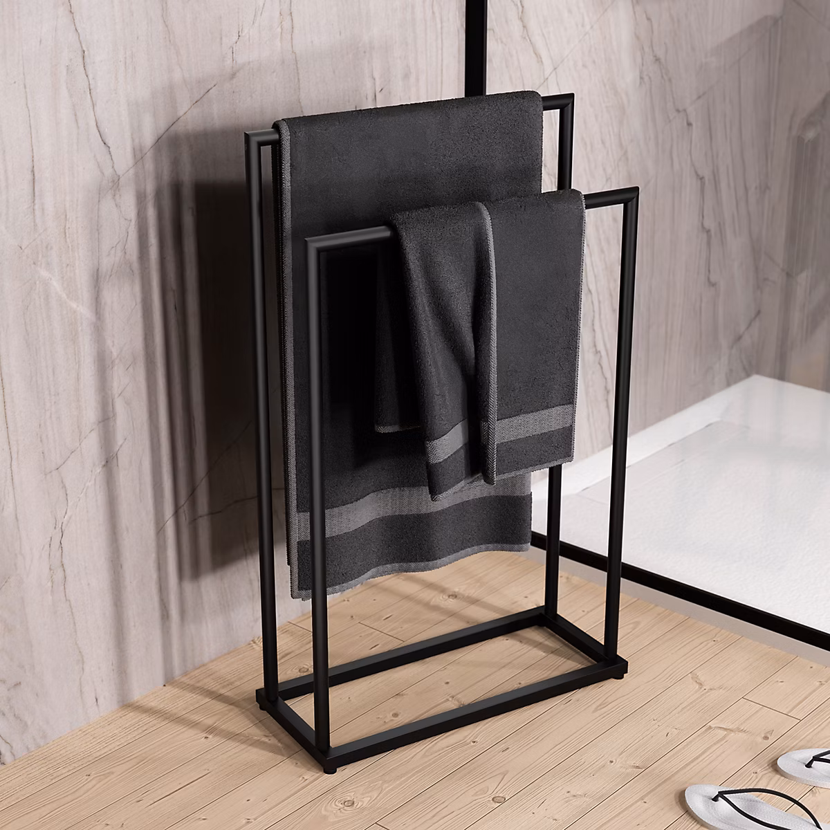Echelle porte serviette murale Rond Noire mat 49 × 8 × 170cm (LxPxH) design acier inox – Série OLA