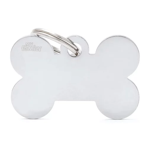 Médaille basic grand os pour chien en laiton argenté