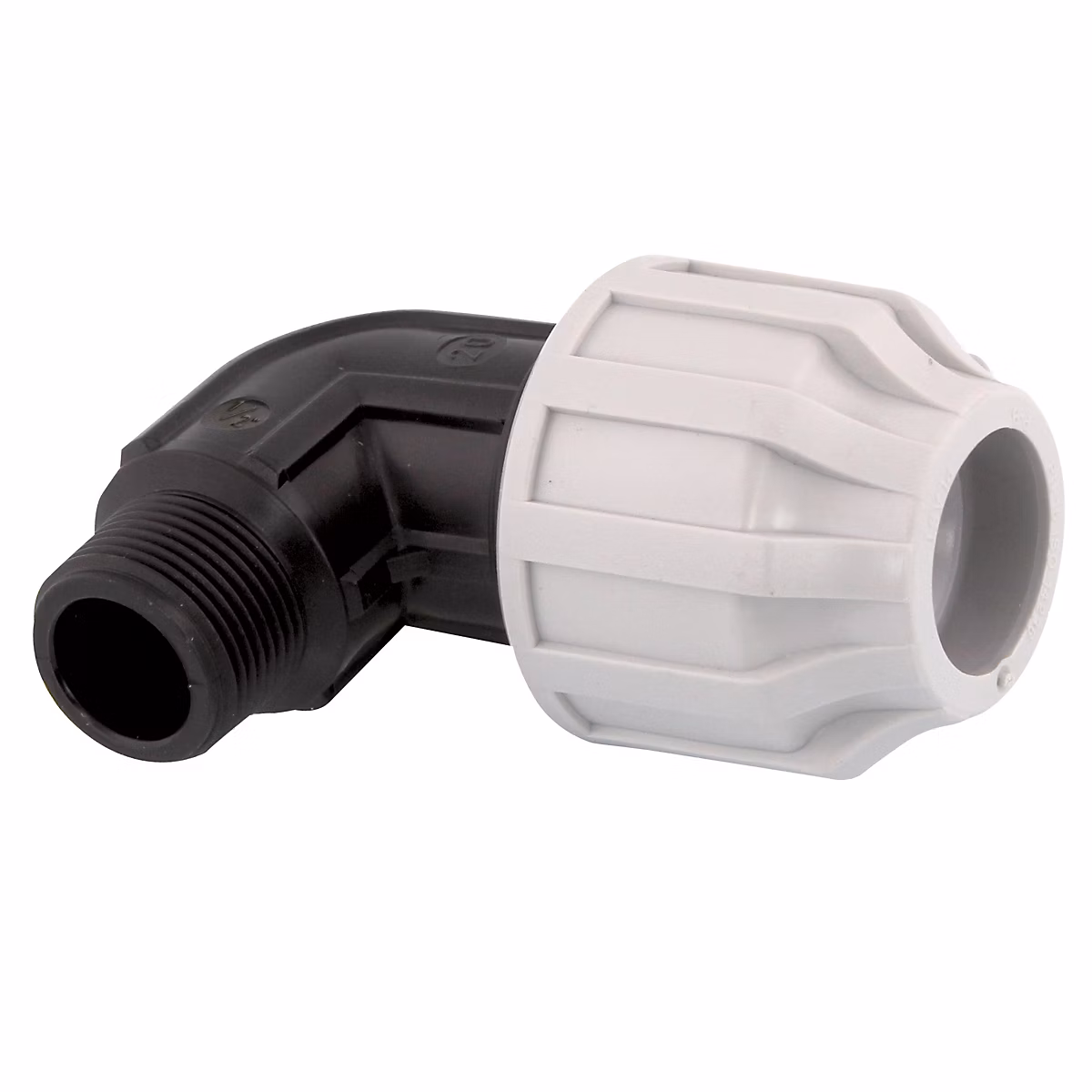 Tube et raccord PEHD – Coude mâle polypropylène à compression Ø20 femelle 1/2 (15x21) Fitt