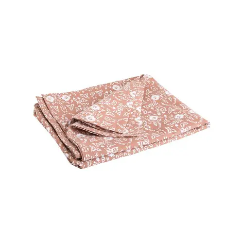 Nappe en coton marron à décor feuilles vintage blanches - 150 x 250 cm