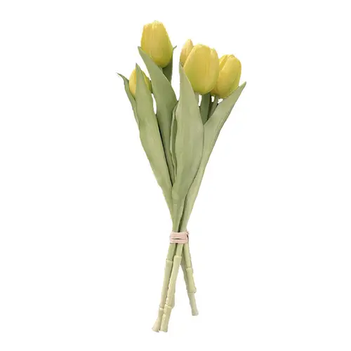 Bouquet de 5 tulipes jaunes en silicone Naturalys - 30 cm
