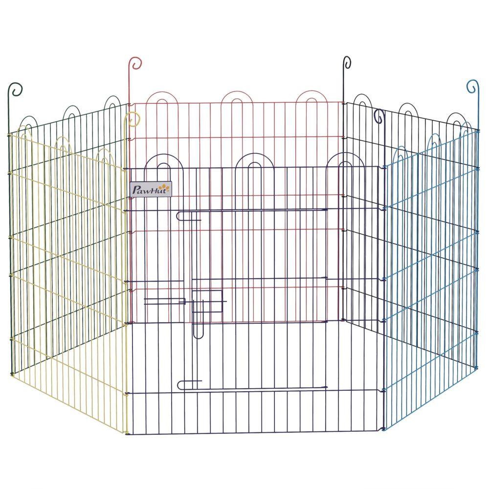 PAWHUT Parc enclos modulable pour chien animaux porte verrouillable 6 panneaux dim. Panneau 59l x 60h cm métal multicolore – Aménagement du jardin