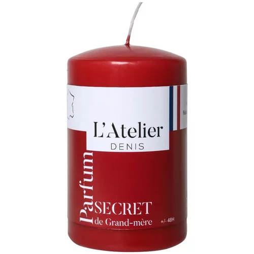 Bougie cylindrique taille S rouge parfum secret de grand-mère L’Atelier de Denis - Ø 6,8 x H 11 cm