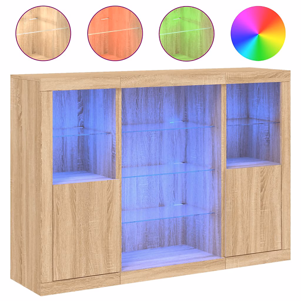 Meuble – Buffets avec lumières LED 3 pcs chêne sonoma bois d'ingénierie vidaXL