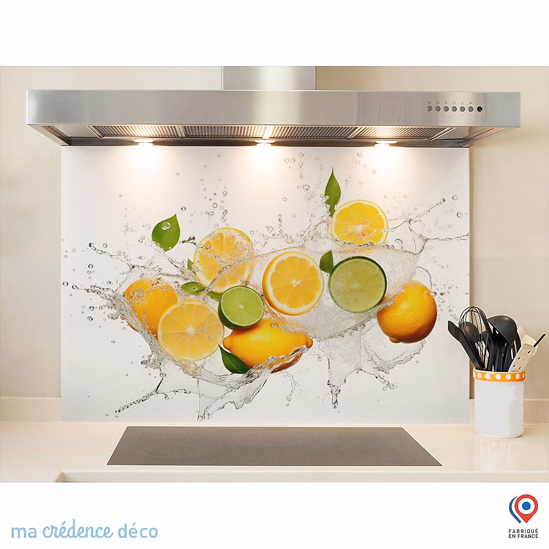 Crédence cuisine fond de hotte Bain de citrons 3 – Verre trempé | L 90 cm x H 50 cm | MaCrédenceDéco