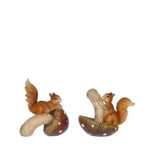 Écureuil marron en résine sur champignon renversé- 11,5 x 8 x 11,5 cm