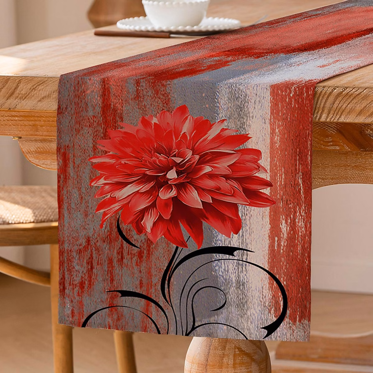 Chemin de table en lin épais 40 × 140 cm rouge