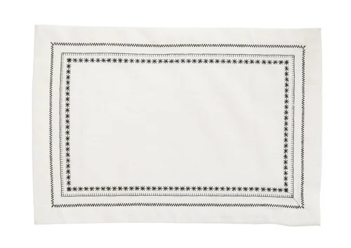 Lot de 2 sets de table 3 bordures coloris noir en coton - 35 x 50 cm