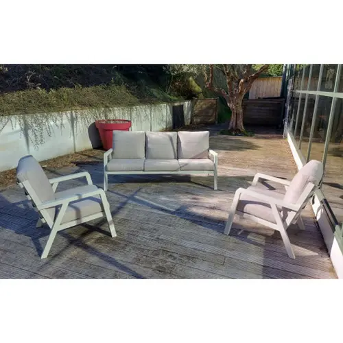 Salon de jardin en aluminium coloris blanc Truman - 3 éléments (canapé et deux fauteuils)