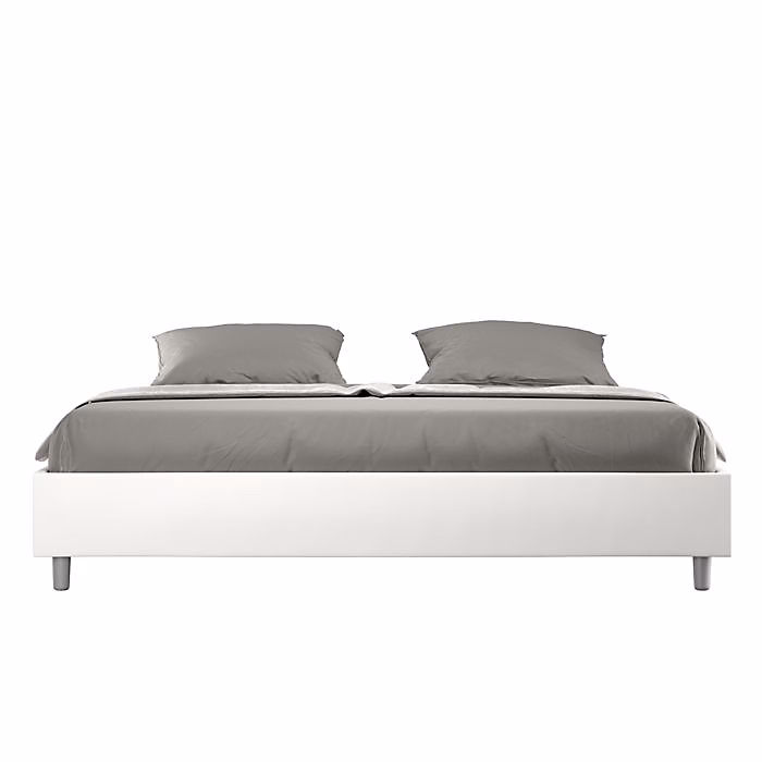 Cadre de lit rembourré | ITYHOME – Azelia – Similicuir blanc – Sommier à lattes inclus – Sans tête de lit