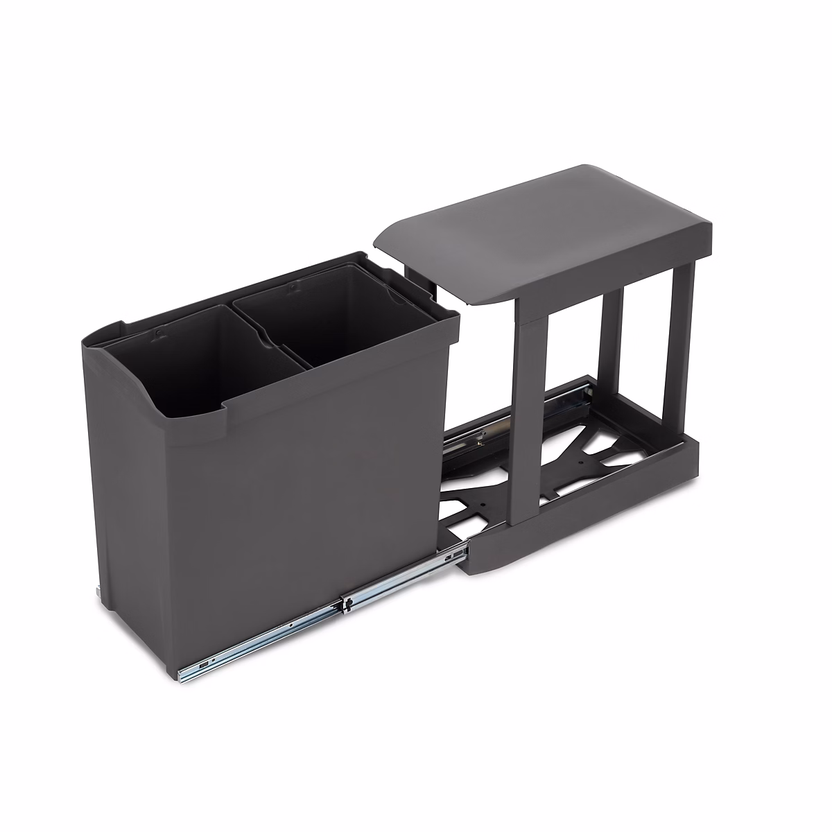 Emuca Poubelles de recyclage pour la cuisine – 2 × 14L, fixation inférieure et extraction automatique, Acier et Plastique, Gris