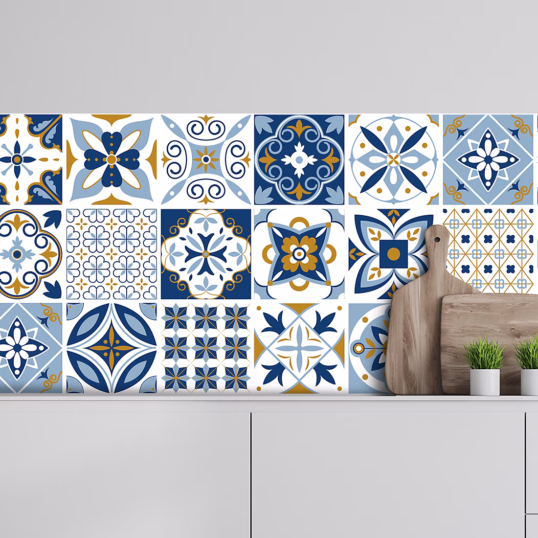 Crédence adhésive carreaux de ciment bleu 40 × 300cm