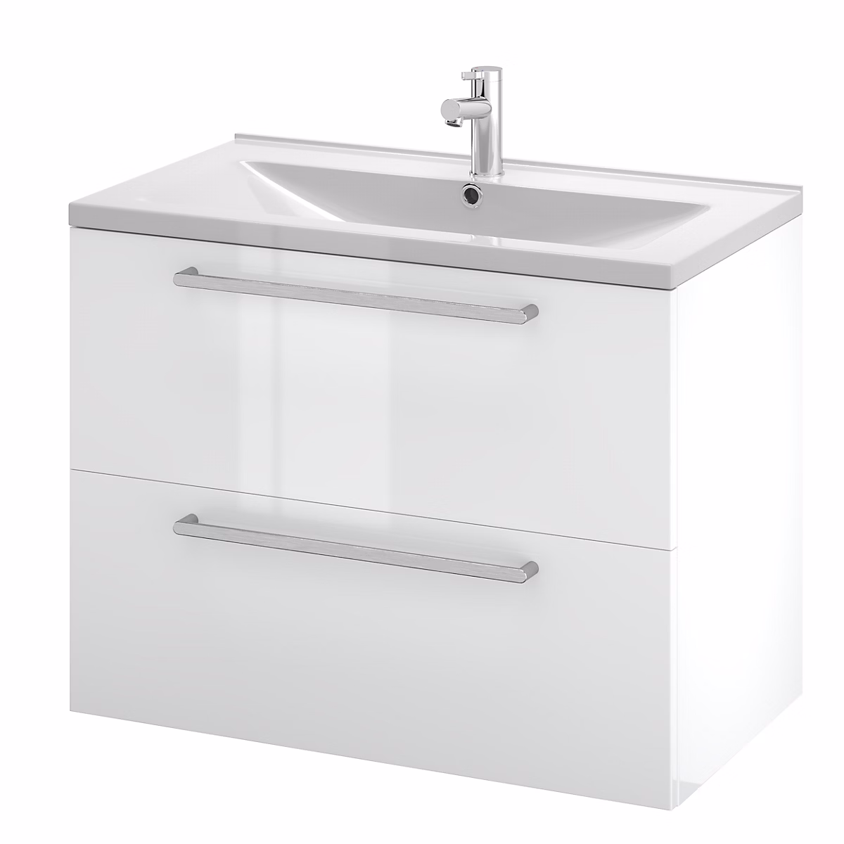 Meuble sous vasque suspendu blanc brillant l.80 cm 2 tiroirs Imandra + plan vasque blanc céramique Nira – GoodHome