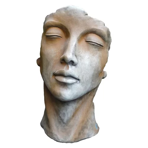 Statue de visage de femme effet demi-rouille coloris gris 115 cm
