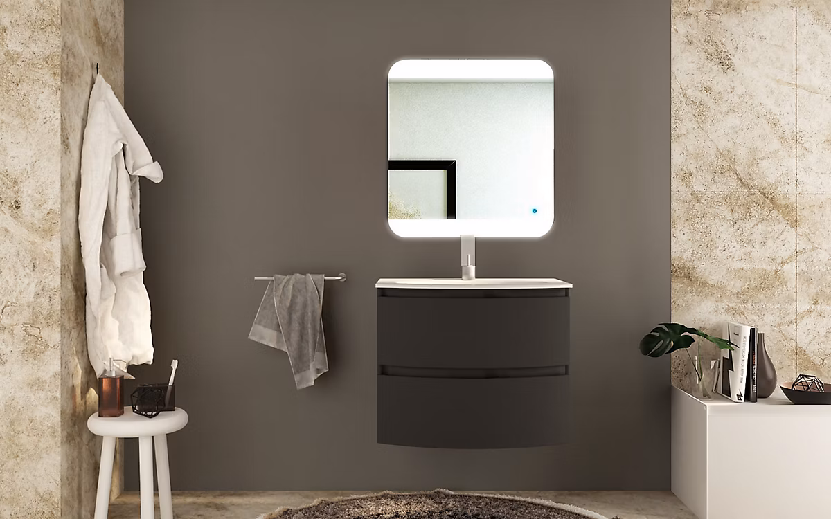 Meuble sous vasque suspendu l.69 cm – gris graphite, Vague
