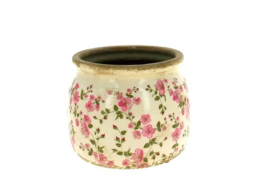 Cache-pot vintage coloris rose en grès - Ø 16 x 13 cm