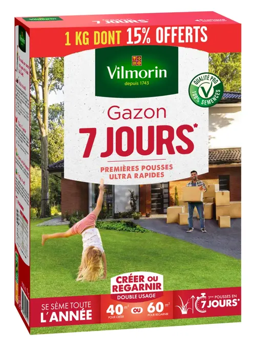 Semences de gazon 7 jours en boîte Vilmorin - 1 kg