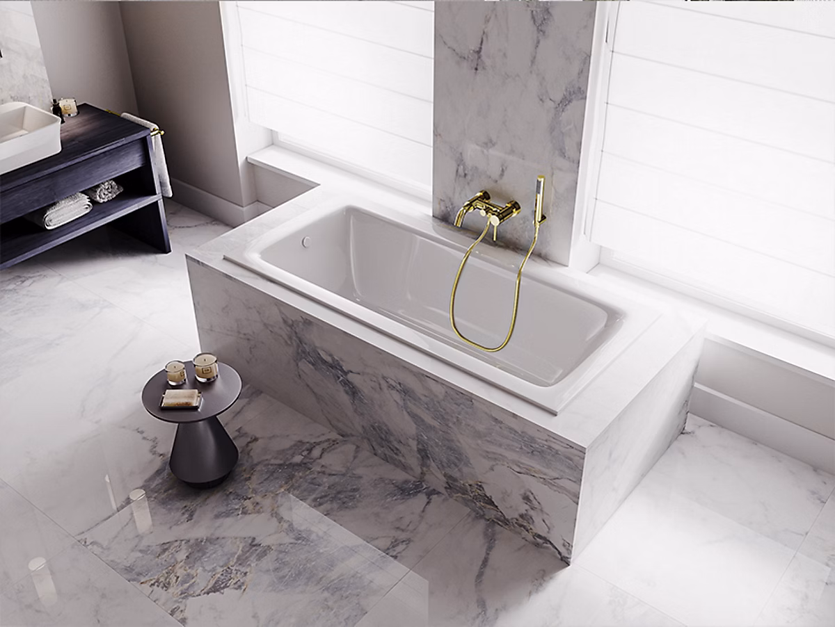 Baignoire rectangulaire 170 × 75 TALIA SLIM acrylique blanc + Habillage en polystyrène + Pieds + Vidage à chromé