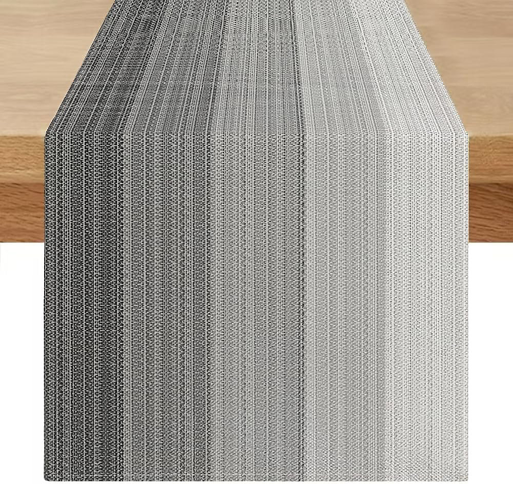Chemin de Table Lin Style Vintage 180 × 40 cm Gris