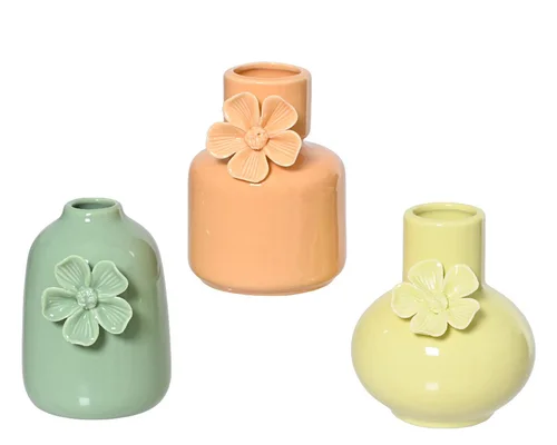 Soliflore en grès en porcelaine coloré avec motif fleur - Ø 8 x H 12 cm