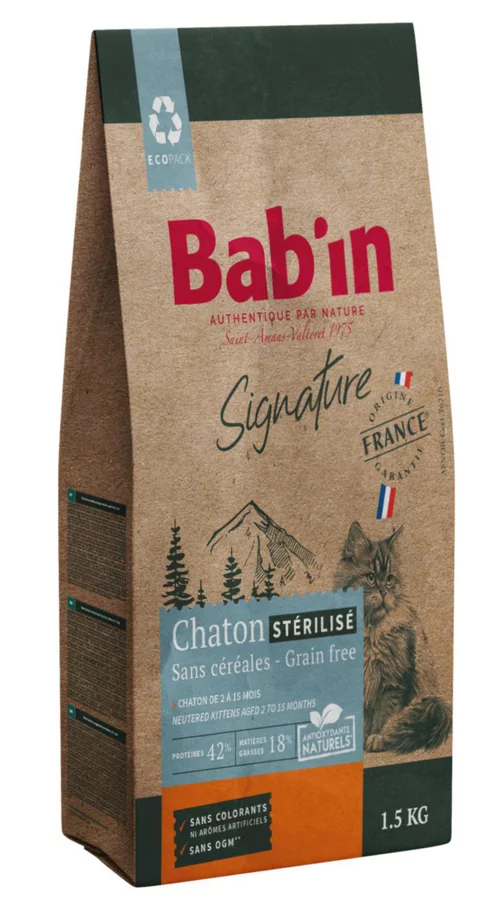 Croquettes pour chaton stérilisé au poulet sans céréales Bab'in Signature - 1,5 kg