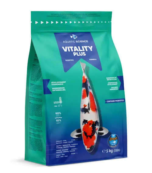 Nourriture complète et nutritive pour koïs de minimum 15 cm de long Aquatic Science Vitality Plus - Taille M sac de 5 kg