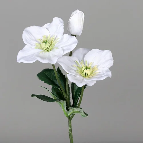 Branche artificielle d’Hellébore blanc 3 fleurs – 34 cm