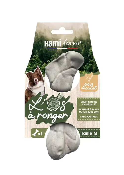 Jouet pour chien os à ronger goût poulet naturel et végétal Hami form - Taille M