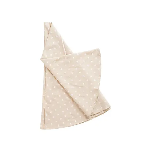 Nappe ronde en coton et lin naturel à marguerites blanches - Ø 180 cm