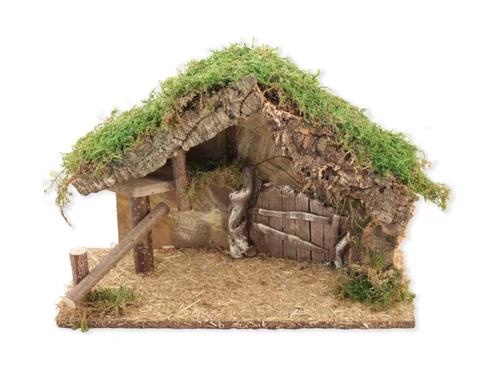 Crèche vide avec barrière et plante grimpante en plâtre Bertoni - 35 x 18 x 25 cm